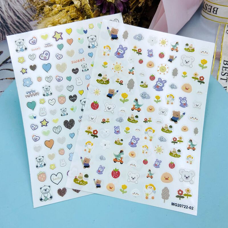 diy Japanese-style thin transparent adhesive nail stickers New Bear rabbit crocodile Strawberry Love series wholesale factory
