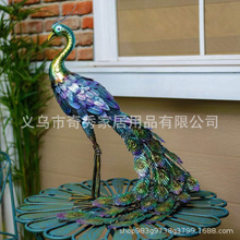 跨境Multicolor Metallic Peacock Statue 五彩金属孔雀园林装饰