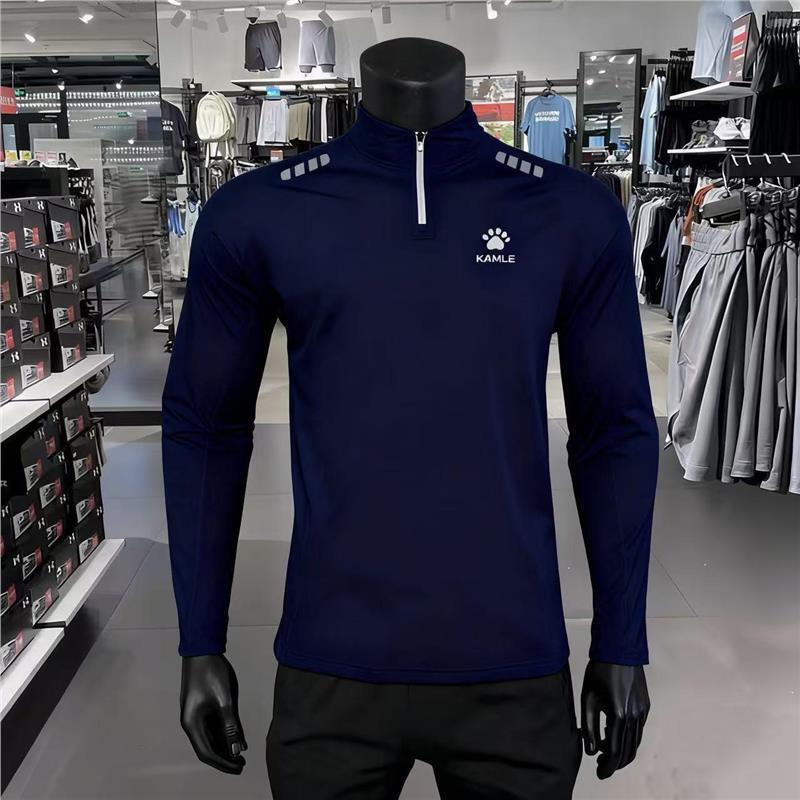 Carl Autumn and Winter American-Style Sports Quick-Drying Long-Sleeved T-Shirt Men's Outdoor Running Track and Field Football Half-Zip Training Clothes Carl Autumn and Winter American-Style Sports Quick-Drying Long-Sleeved T-Shirt Men's Outdoor Running Track and Field Football Half-Zip Training Clothes