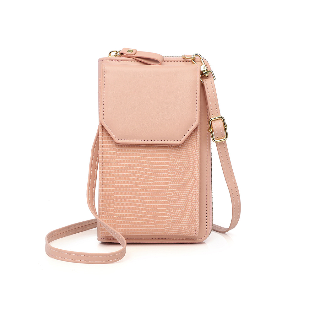 Suministro transfronterizo 2021 nueva bolsa de teléfono móvil para mujer billetera con cremallera vertical patrón de serpiente versátil bolso de hombro crossbody de estilo coreano