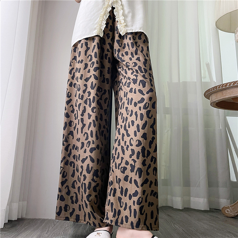 Pantalones de pijama de seda de algodón para mujer Pantalones de pierna ancha casuales impresos de dibujos animados delgados de verano las mujeres embarazadas pueden usar pantalones de comercio exterior pantalones de una sola capa