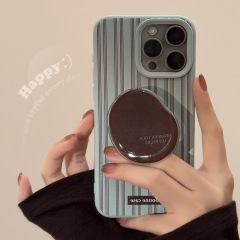 ハイエンドのストライプ iPhone16 携帯電話ケース Apple 17 レトロブラウンスタンド 15pro max 13 ソフトに適しています