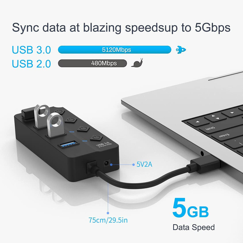 スプリッター3.0ハブUSB拡張器1対4 4ポート個別スイッチ付きUSBHUB|undefined