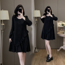时尚气质显瘦小黑裙2025春秋新款胖妹妹大码女装洋气减龄拼接裙子