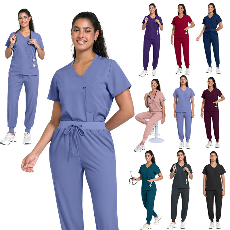 New Beauty Salon Private Club Bath Center Employee Uniform Pure Color Suit Dental Clinic Nurse Uniform Embroidered with Words