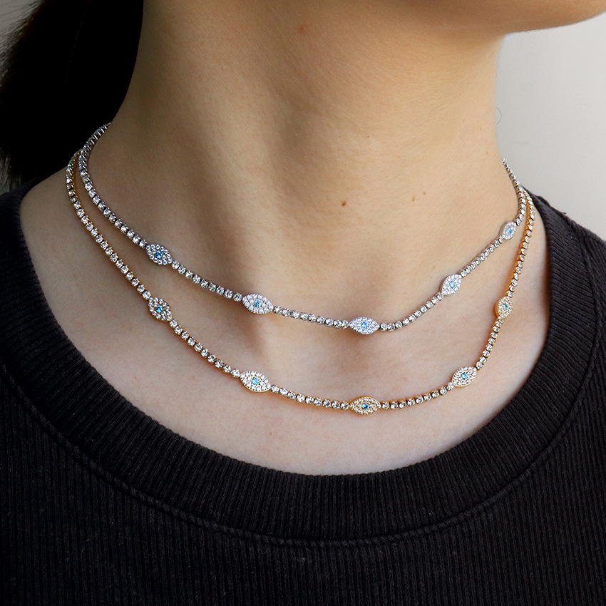 European and American personality charm Fashion Devil's Eye micro-inlaid single-row zircon bracelet necklace