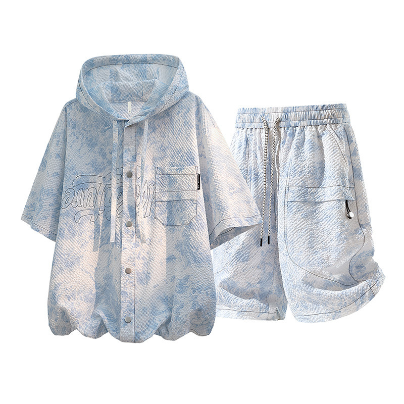 2026 Summer New American Tie-Dye Casual Suit, Loose Fit, Plus Size Sports Shirt, Trendy Cross-Border Suit for Men
