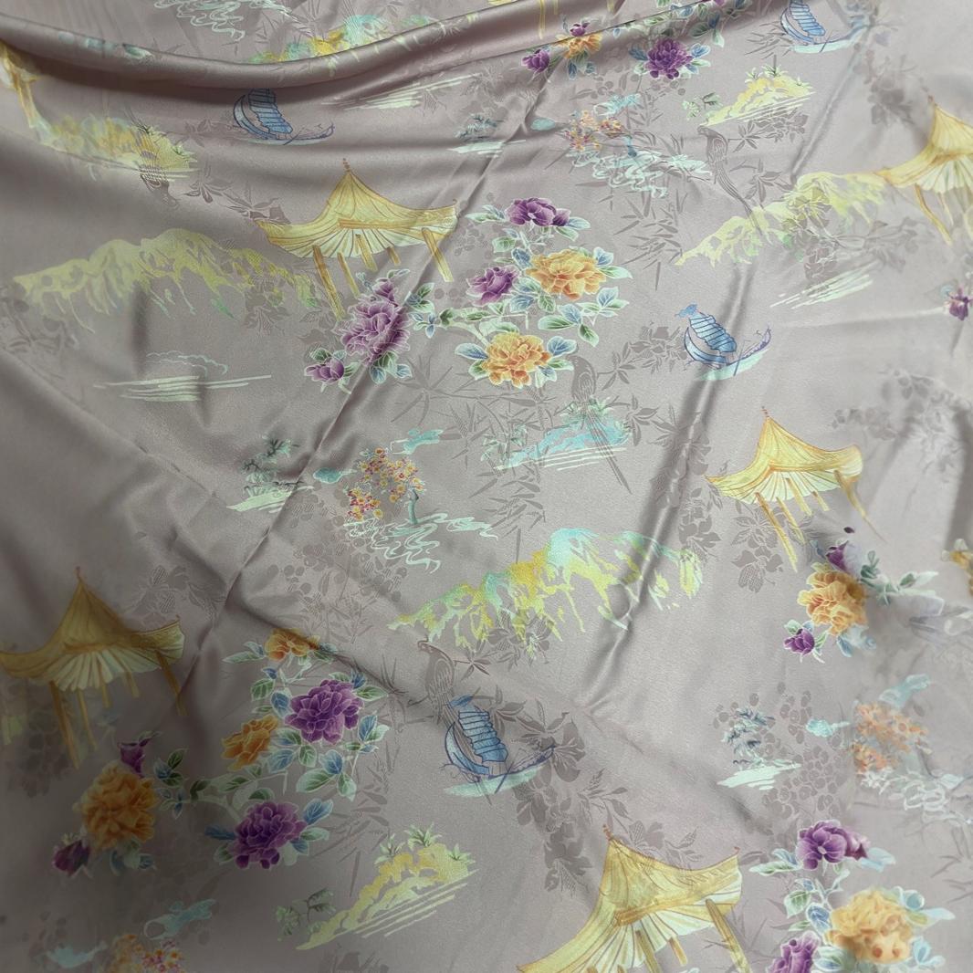 夏季新款提花国风亭台风景秀丽旗袍连衣裙汉服睡衣手工diy面料