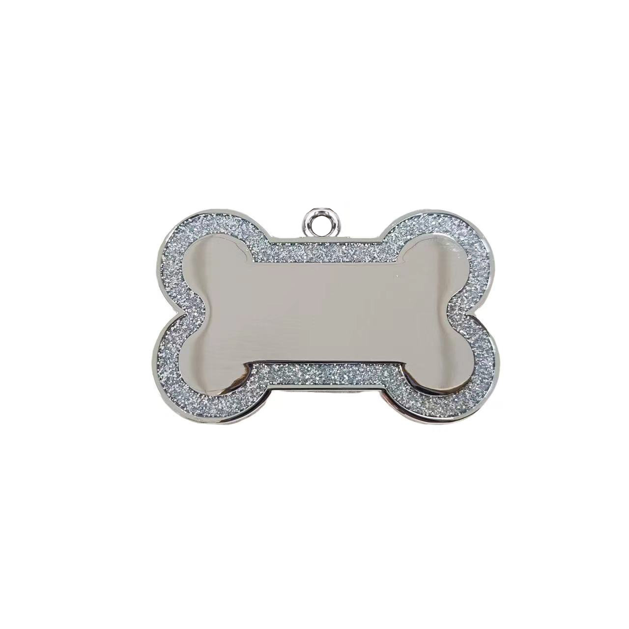 Aleación de zinc perro anti-perdida hueso transfronterizo borde polvo flash pet collar colgante etiqueta colgante grabación láser