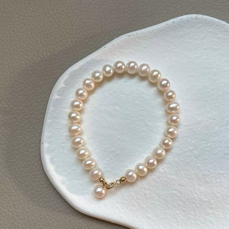 6-7mm天然淡水珍珠手链近圆高亮精挑基本无暇精致Pearl bracelet
