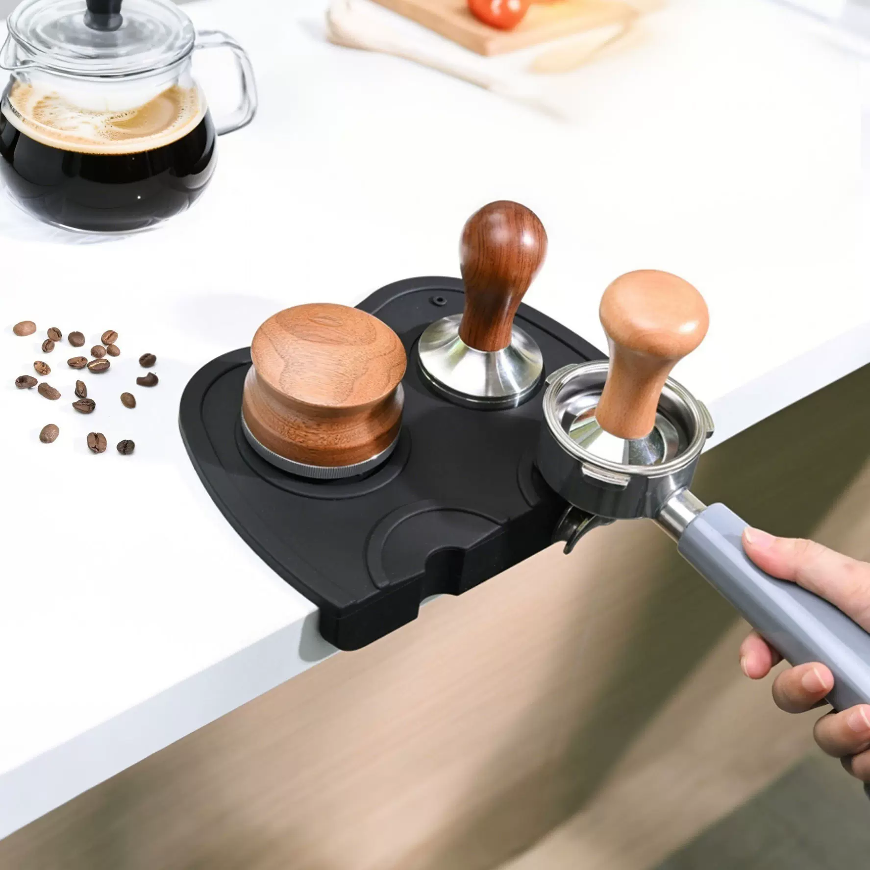 源头工厂硅胶咖啡夯具垫转角防滑咖啡师配件手柄粉锤收纳垫压粉垫