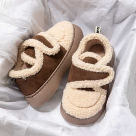 奇丹鞋厂棉拖鞋女冬季魔术贴包跟保暖面包鞋学生加绒网红棉鞋