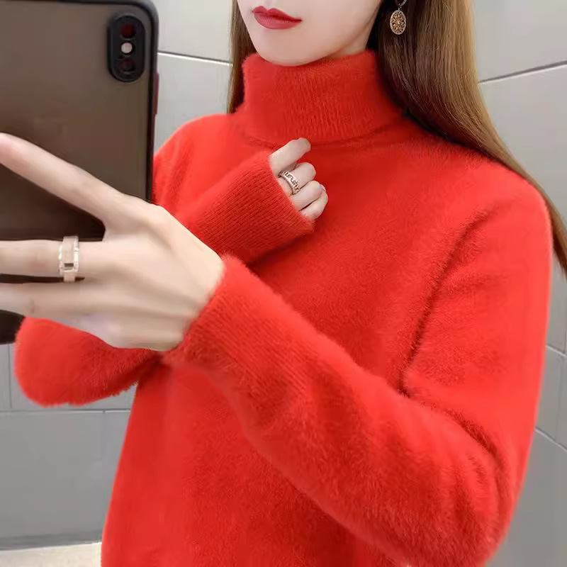 Suéter de cuello alto para mujeres 2024 otoño y invierno nuevo engrosado de la camiseta interior con camiseta de fondo con camiseta de punto suelta