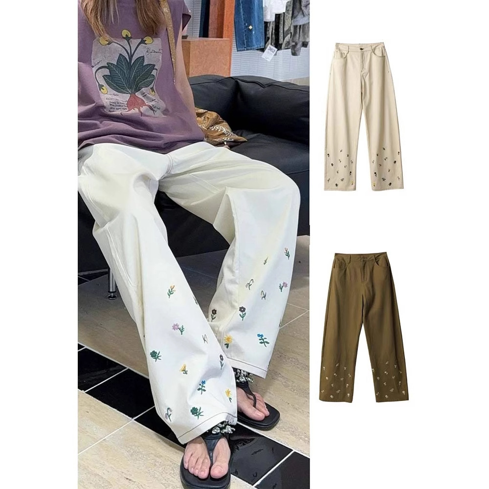 【清仓不退不换】四媛 立体花卉刺绣茧型牛仔裤显瘦长裤7880