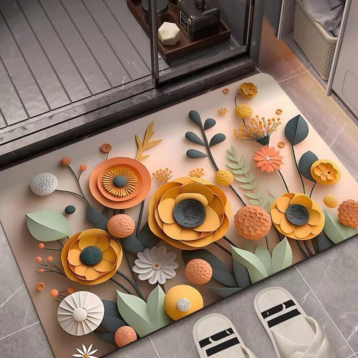 3D Oil Painting Diatom Mud Absorbent Floor Mat, Non-Slip and Quick-Drying, New Choice for Bathroom Carpets