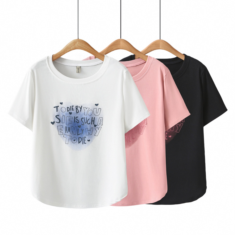Women's Large Size Korean Style Age-Reducing Love Printed Short-Sleeved Top Summer Loose Comfortable Basic T-Shirt 799606
