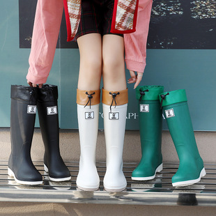 Korean style pvc high-top rain boots Women's outer wear waterproof mouth non-slip water shoes women's waterproof boots rubber shoes long rain boots riding boots