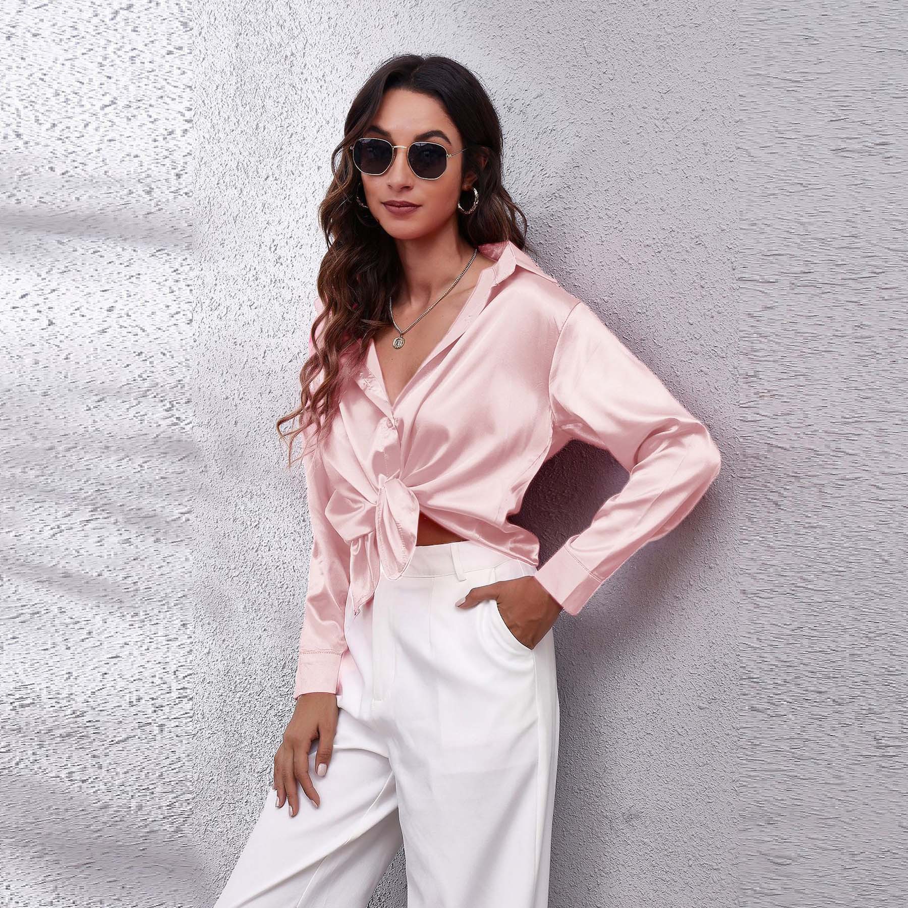 23 Colors, 7 Sizes In Stock, Satin Silk Long-sleeve Shirt, New Style, European And American Foreign Trade_ecoleips.com
