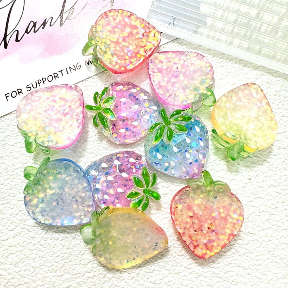 氷透樹脂部品フラッシュグラデーションカラーいちごdiy手作りアクセサリー携帯電話ケース文房具収納ケース