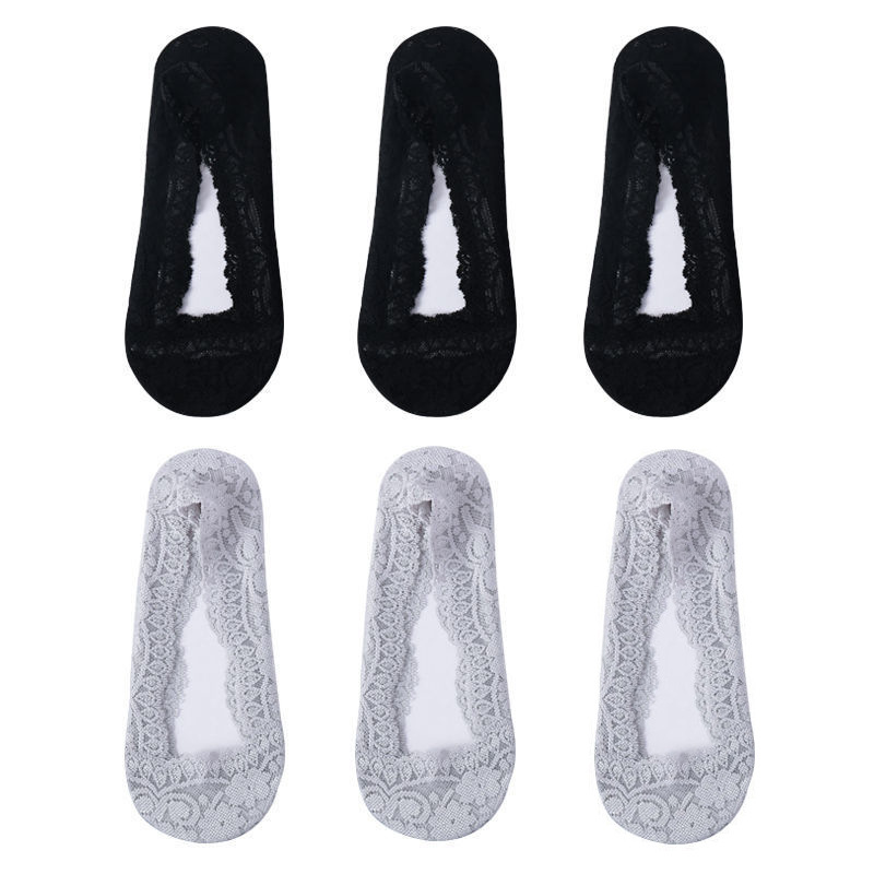 Ship socks female cotton light accent invisible summer thin low-top Korean lace non-slip silicone short socks