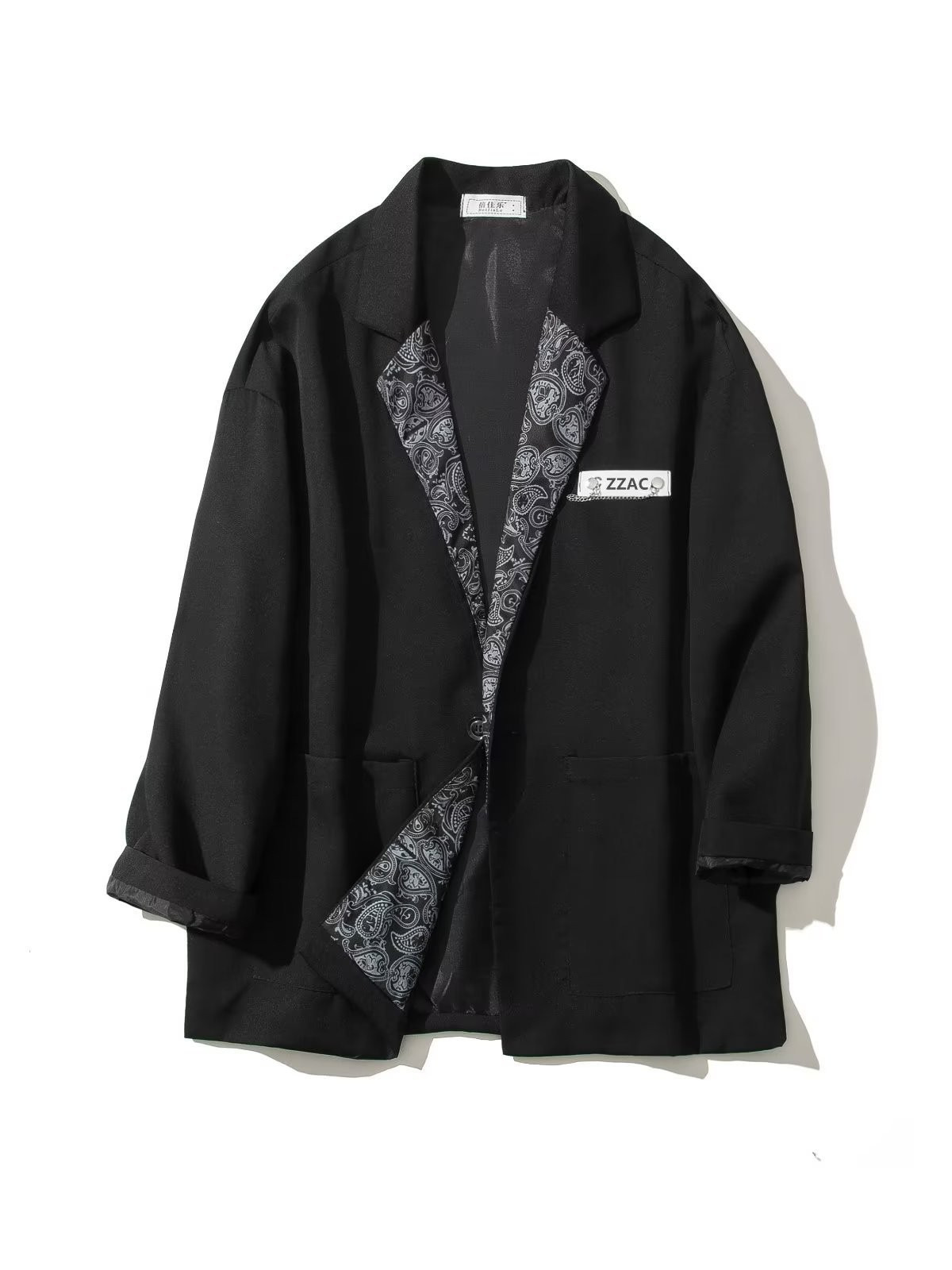 Chaqueta de traje guapo masculino estilo de Hong Kong ins flor de anacardo empalme traje pequeño primavera y otoño estilo coreano tendencia DK uniforme top