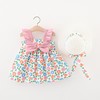 Summer dress with sleeves, small princess costume, skirt, hat with bow, flowered