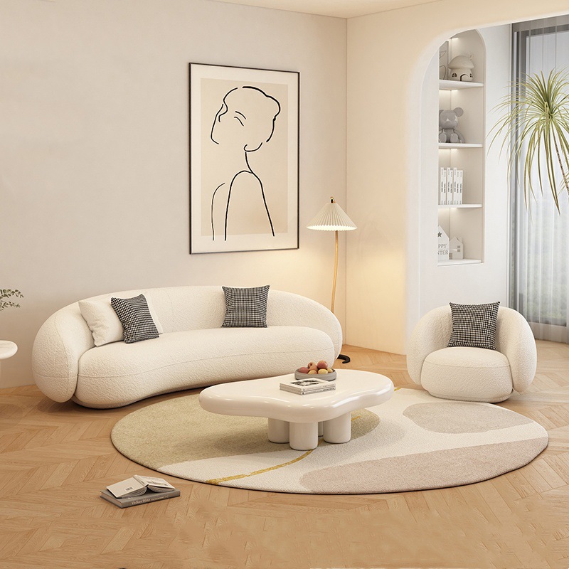 Cream Style Fabric Sofa Beauty Salon Reception Creative Small Apartment Simple Modern Living Room Curved Clothing Store Internet Celebrity