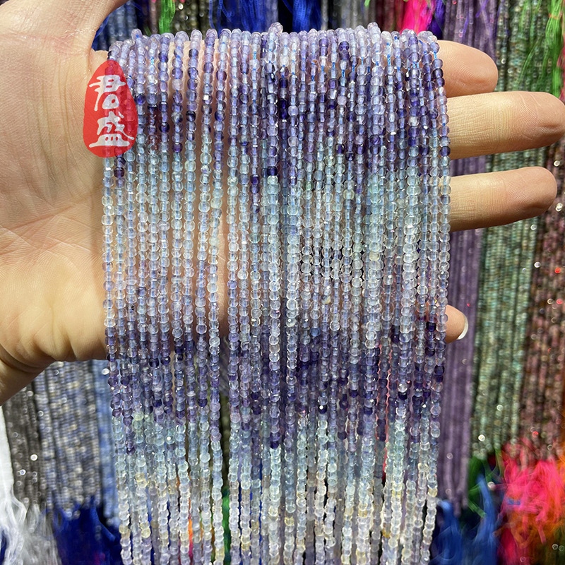 天然漸變螢石Flourite立體方塊方糖切面散珠手鍊diy飾品配件批發