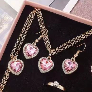 Креативное фуксия necklace и браслет, цепь, кольцо, комплект, европейский стиль, для импорта, простой и элегантный дизайн, яркий запоминающийся стиль