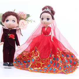 网红同款18厘米车载婚纱旺兆芭比娃娃结婚车对娃车头情侣娃娃摆件