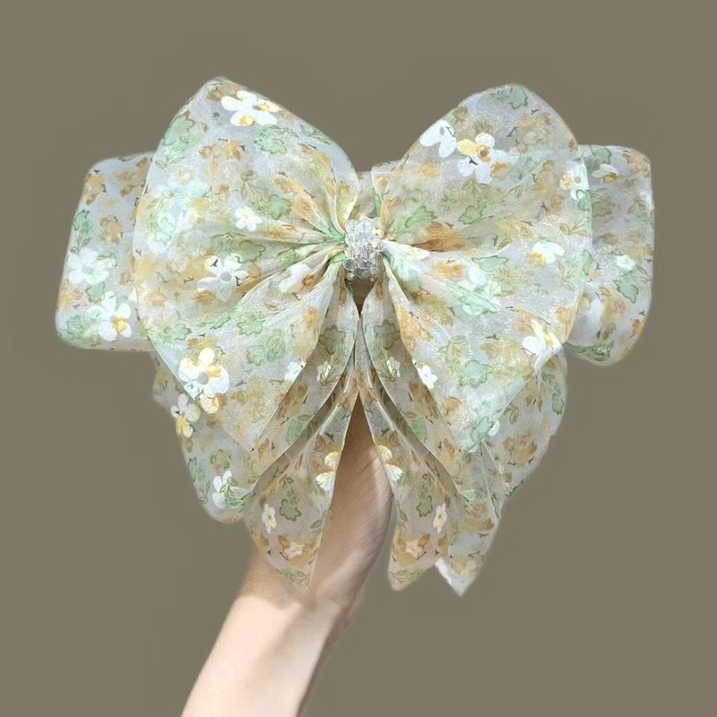 【花开花落】新款超仙田园风碎花大蝴蝶结飘带马尾夹时尚发饰发夹|undefined