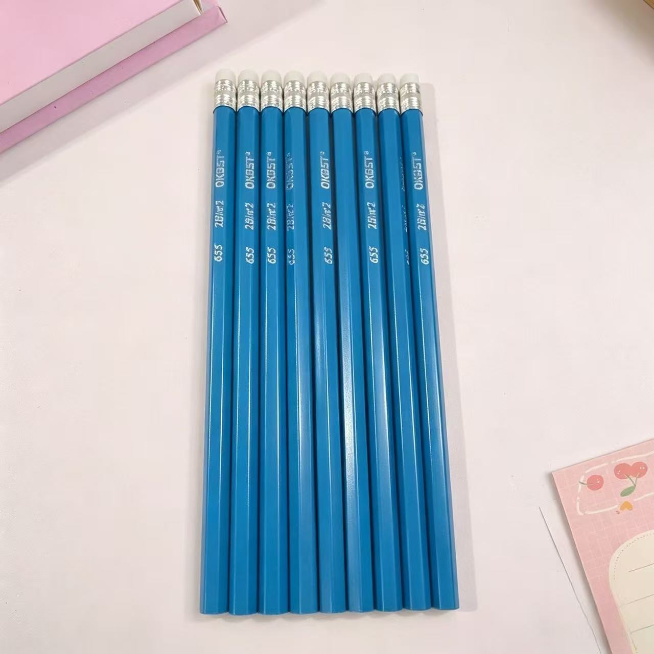 Lápices redondos y cuadrados de colores, artículos de papelería para estudiantes, lápices HB, venta directa del fabricante, lápices con gomas de borrar en la punta.