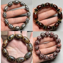 西藏三眼九眼玛瑙天珠手链男女款藏式民族风仿古磨砂桶珠手串批发