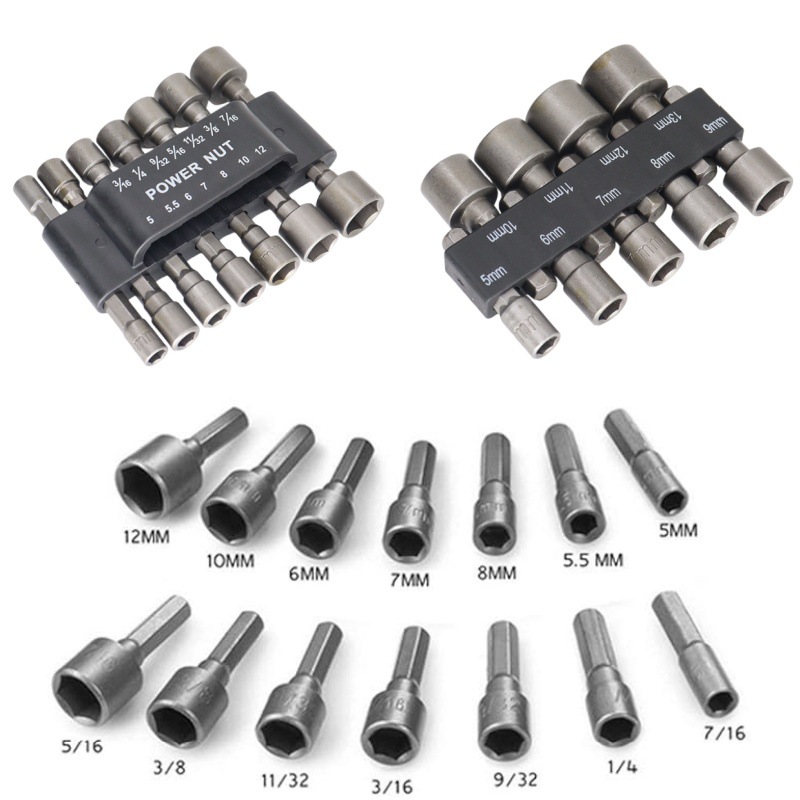 14 unids 9 unids combinación manga hogar herramienta lote cabeza conversión cabeza hex tornillo viento eléctrico lote