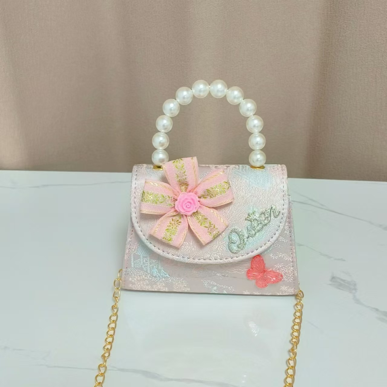 Bolsos infantiles de alto nivel, exquisitos antiguos, bolsos de cambio de niña, bolsos de mano de perlas de princesa, bolsos de almacenamiento