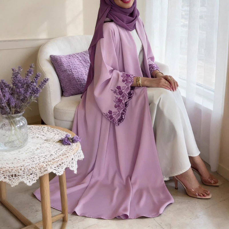 Cross-Border Foreign Trade Women's Clothing Purple Embroidered Jacket Elegant Party Cardigan with Headscarf Women's Dress
