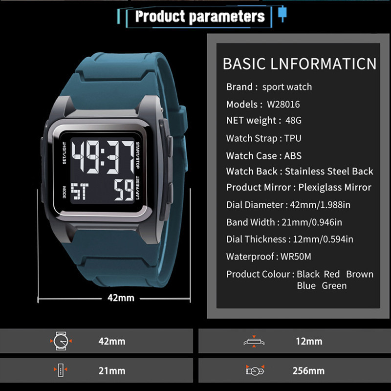 Nueva moda jóvenes estudiantes hombres y mujeres casual cuadrado digital transfronterizo popular estilo deportivo multifuncional reloj electrónico