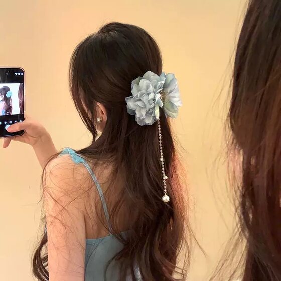 Flower Waterfall ~ Spring Tassel Hydrangea Grab Clip Back Head Hairpin New Chinese Style Headwear Blue Hydrangea Hair Accessories