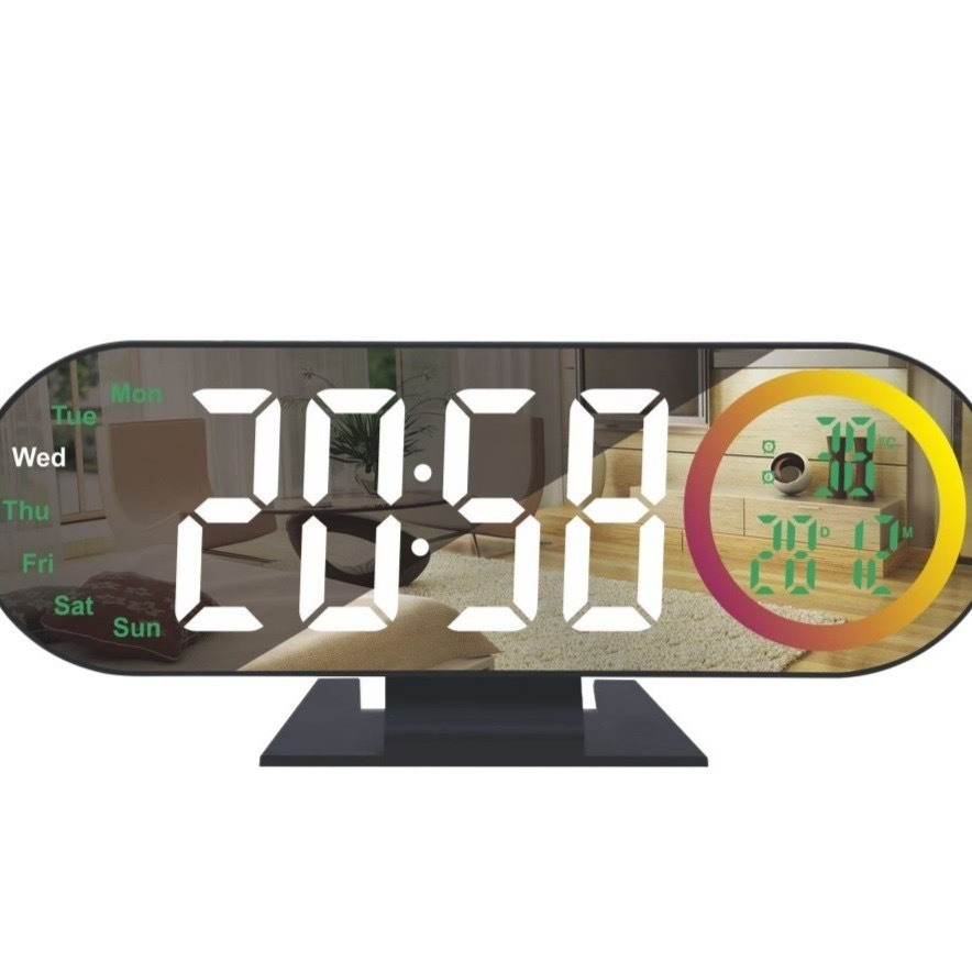 Reloj Despertador Digital LED Espejo de Plástico con Luz Nocturna y Cuenta Atrás