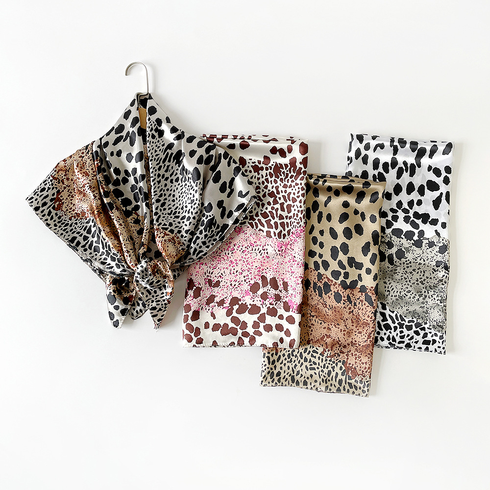 Leopard Print Satin Square Scarf European Style Hijab Shawl_voghion.com
