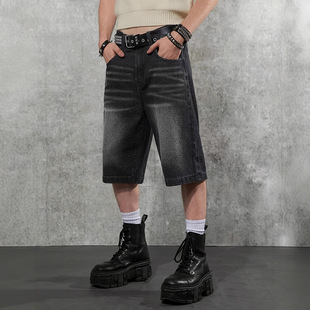 Men's Denim Shorts Summer Loose Straight Trendy 2025 Thin Mid-Length Casual Cropped Pants for Outdoor Wear