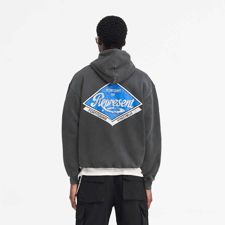 REPRESENT otoño e invierno nuevo estilo letra cursiva lema estampado calle alta casual negro suéter con capucha para hombres y mujeres