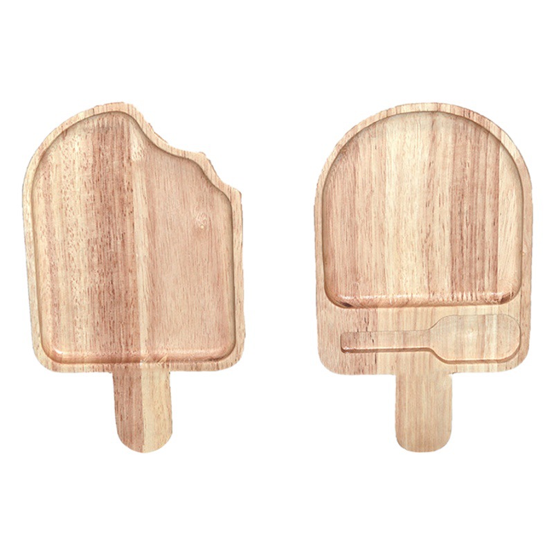 Bandeja de madera de goma creativa de dibujos animados desayuno hogar madera maciza niños jardín de infantes vajilla postre helado en forma de placa