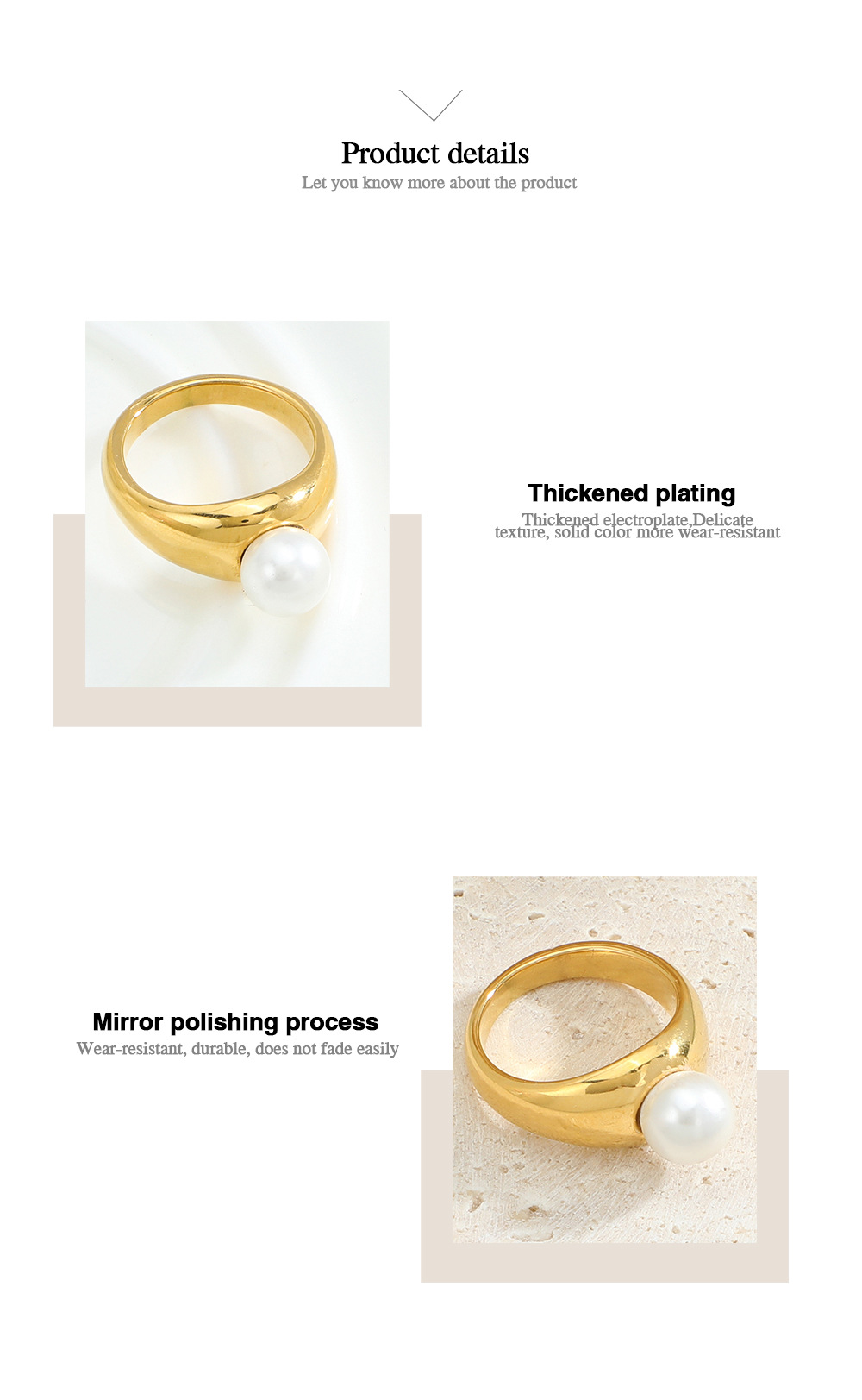 Retro Pearl Stainless Steel Rings Plating Stainless Steel Rings