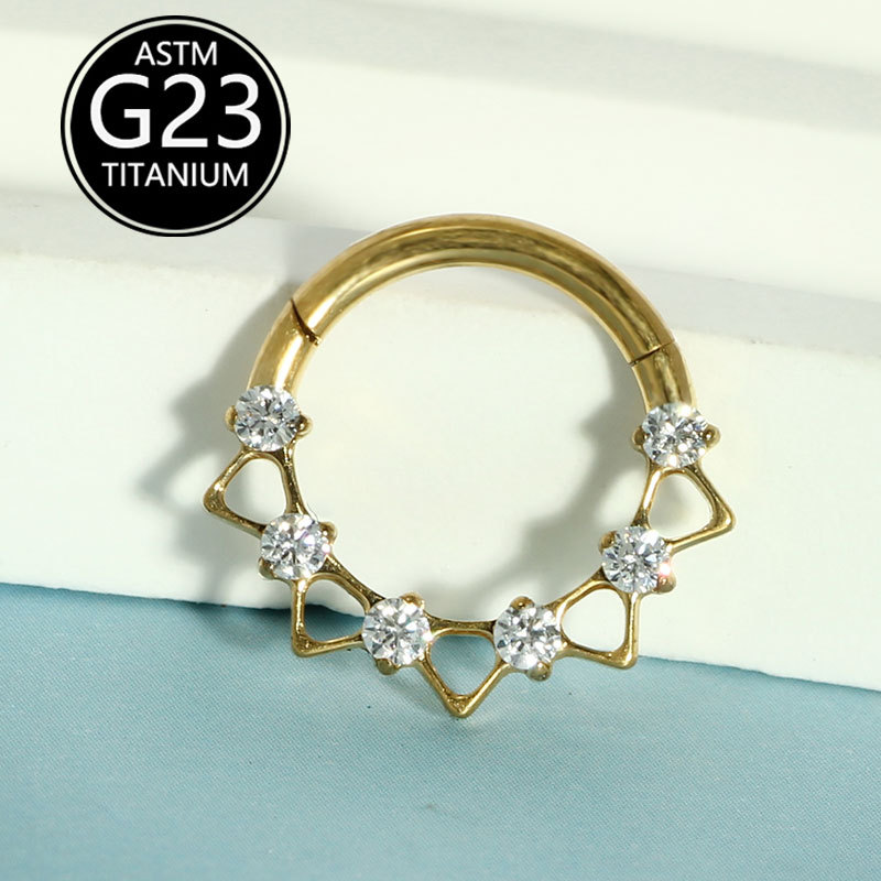 F136 Titanium Nose Ring Cut Out Zircon Nose Jewelry Unisex Geometric Creative Fashion Nose Ring detail image 8