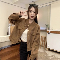 鹿皮绒外套女短款夹克秋季2025新款韩版高级感宽松小个子上衣外穿