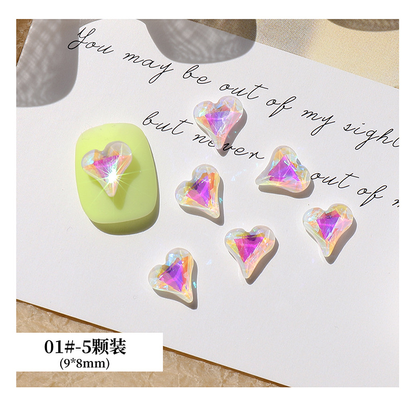 Candy Diamond Super Flash amor magia uñas en forma de diamante Verano de uñas fluorescente torcida Joyería de diamantes Corazón de melocotón