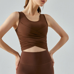 Summer nude yoga vest cross pleated with chest pad beautiful back tight inner yoga sports fitness yoga clothes