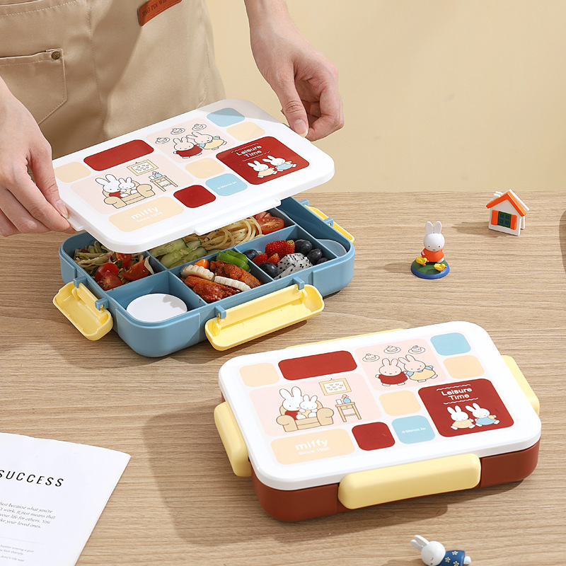 Miffy plastic compartment lunch box student canteen with tableware lunch box microwave adult office lunch