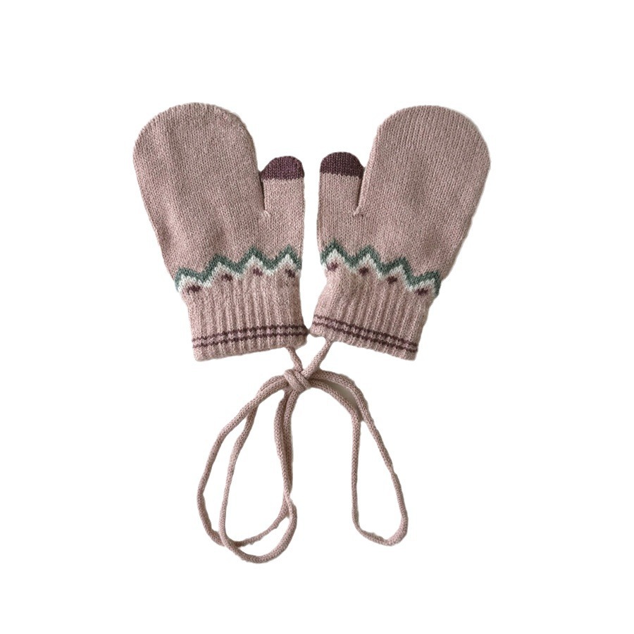 Baby gloves Autumn and winter mittens boys warm retro pattern wool girls cold gloves_voghion.com